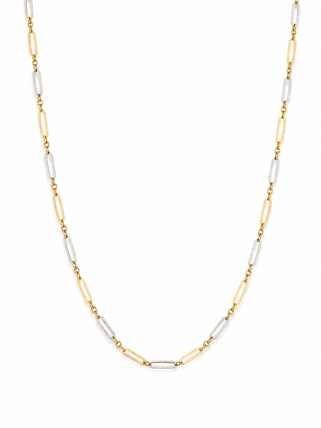 Elongated Link Chain Necklace in 9ct Yellow & White Gold