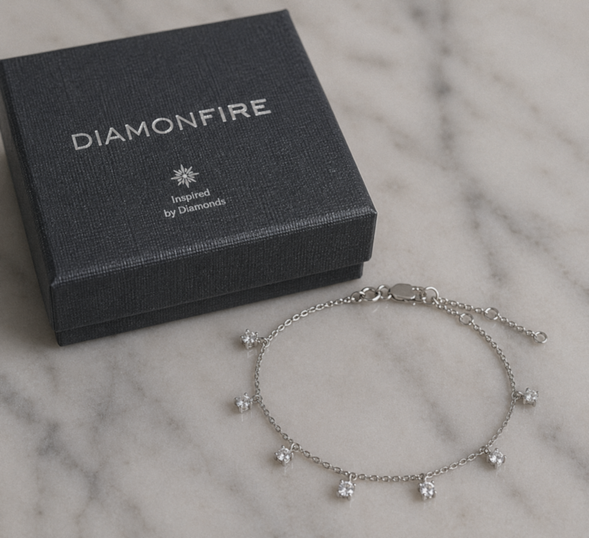 Diamonfire Sterling Silver Four Claw Set Zirconia Station Bracelet