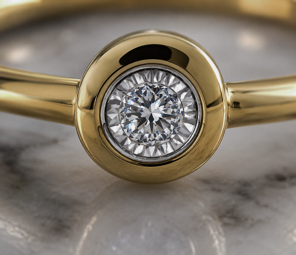 Rounded Bezel Natural Diamond Ring in 9ct Yellow Gold
