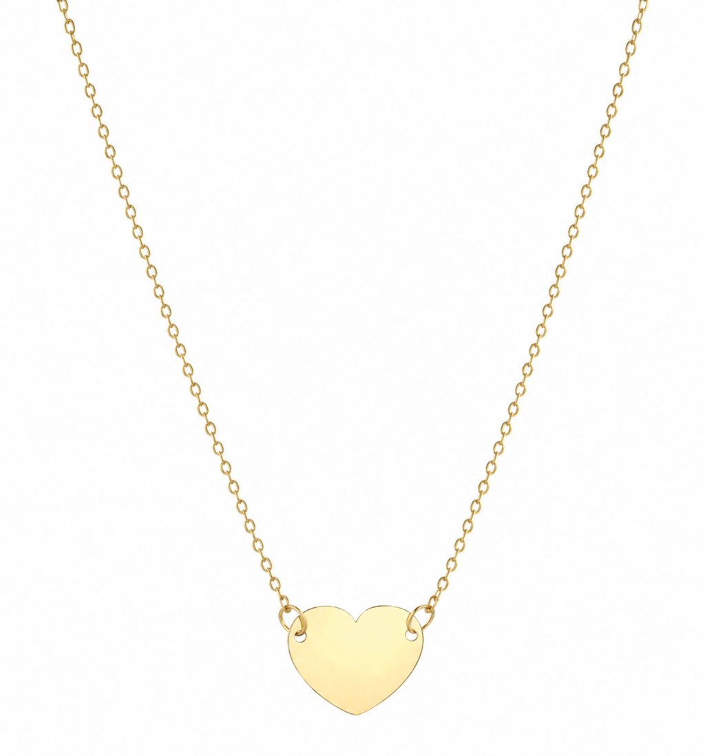 9ct Yellow Gold Plain Heart Necklace 16 Inch