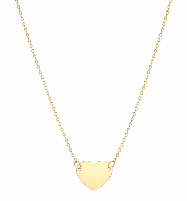 9ct Yellow Gold Plain Heart Necklace 16 Inch