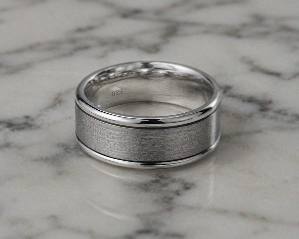Brushed Spinner Ring in Sterling Silver