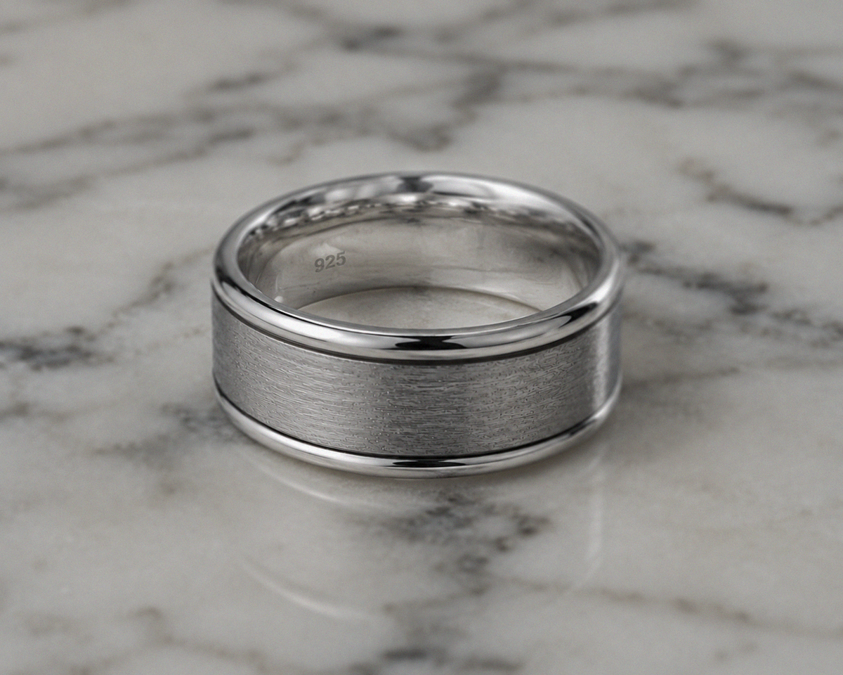 Brushed Spinner Ring in Sterling Silver