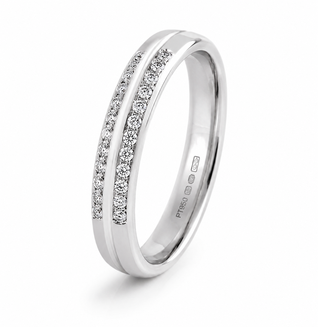 Platinum Diamond Wedding Band-Double Row Natural Diamonds
