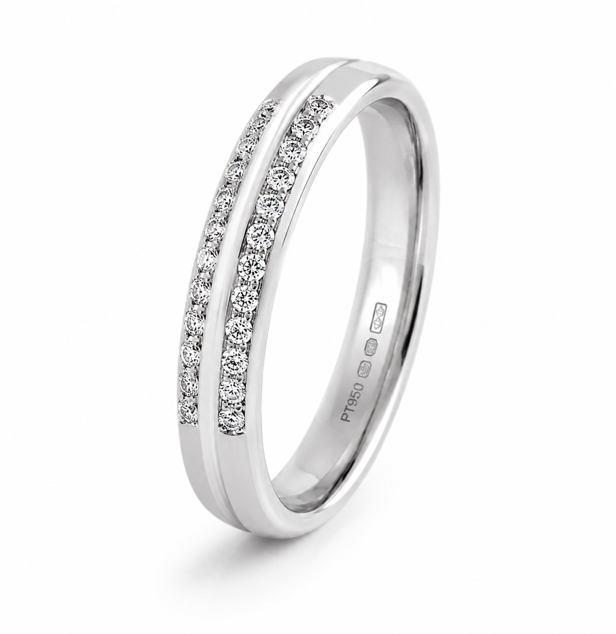 Platinum Diamond Wedding Band-Double Row Natural Diamonds