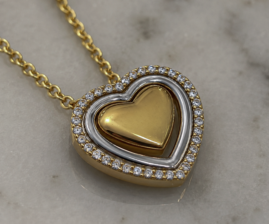 9ct Two-Tone Gold Cubic Zirconia Triple Heart Necklace 16–17 Inch