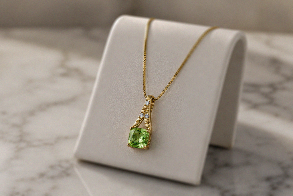 9ct Yellow Gold Green Sapphire & Diamond Drop Pendant
