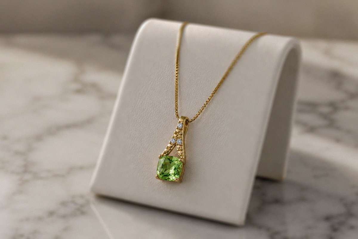9ct Yellow Gold Green Sapphire & Diamond Drop Pendant