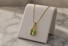 9ct Yellow Gold Green Sapphire & Diamond Drop Pendant