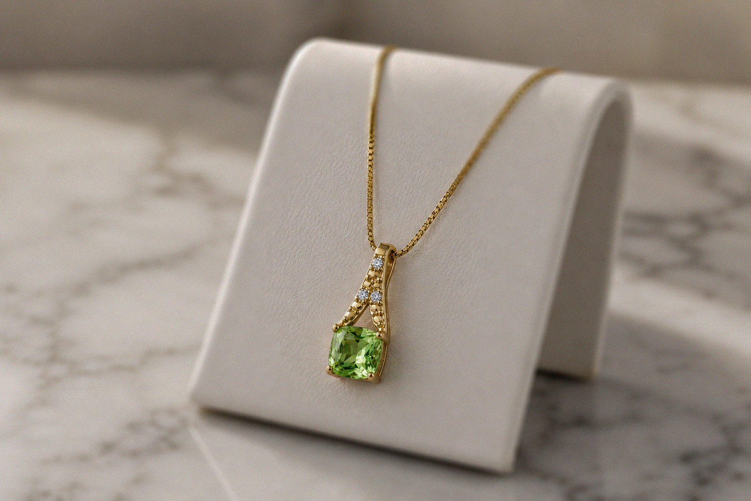 9ct Yellow Gold Green Sapphire & Diamond Drop Pendant