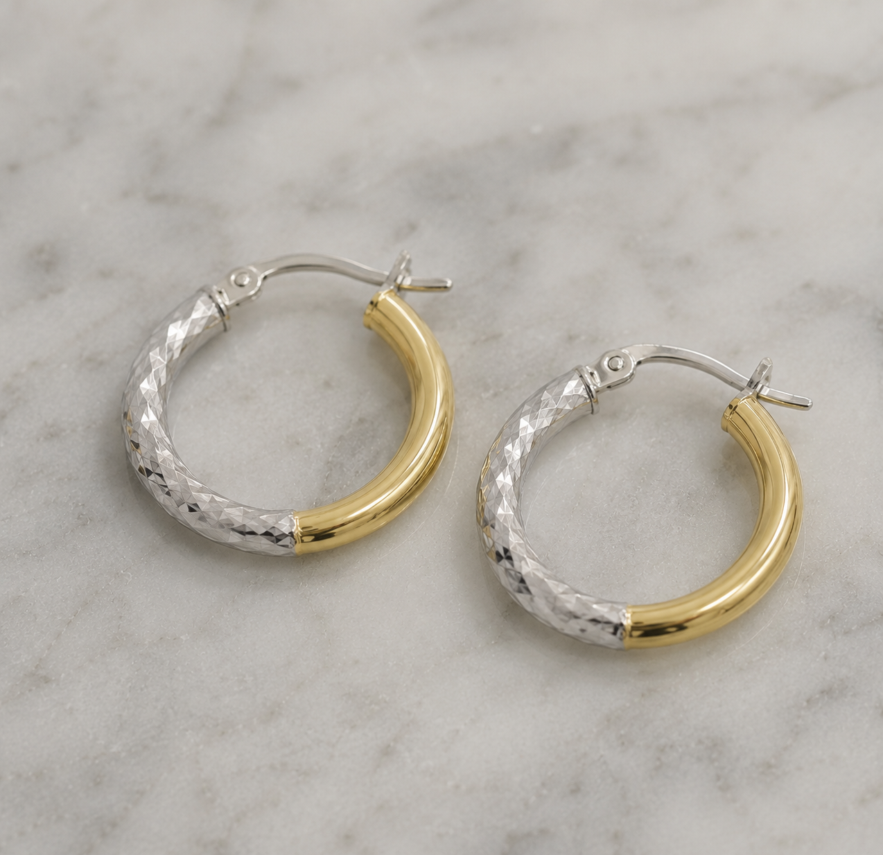 14ct Yellow & White Gold Two-Tone Hoop Earrings 15mm