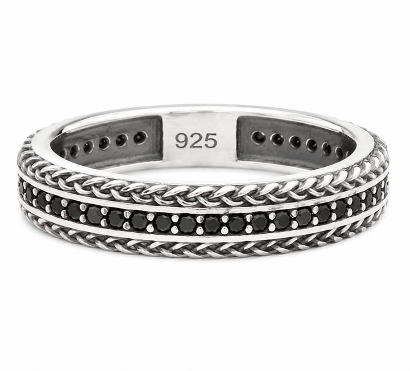 Sterling Silver Black Cubic Zirconia Woven Band Ring