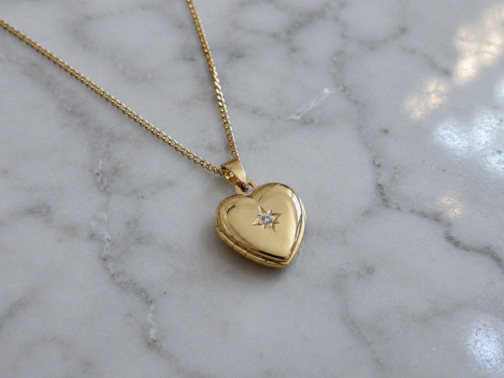 Gold plated Starburst Heart Locket Necklace
