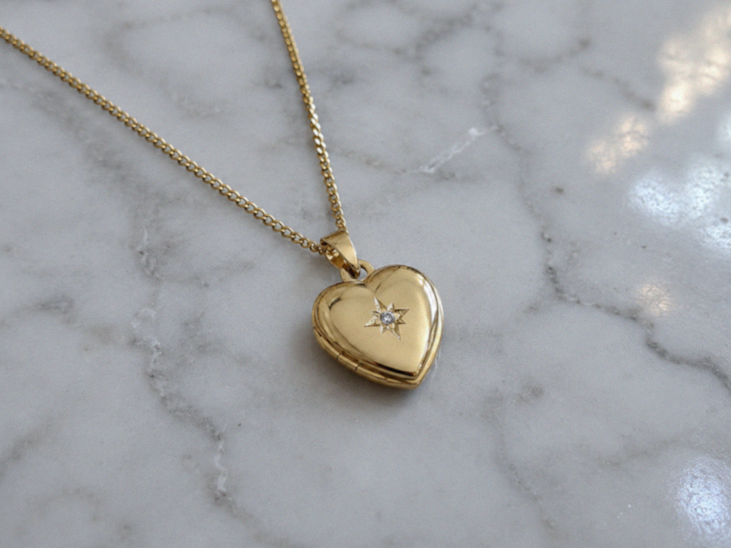 Gold plated Starburst Heart Locket Necklace
