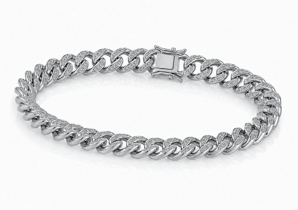 Men's Sterling Silver Rhodium Plated Cubic Zirconia Curb Bracelet 8.5"