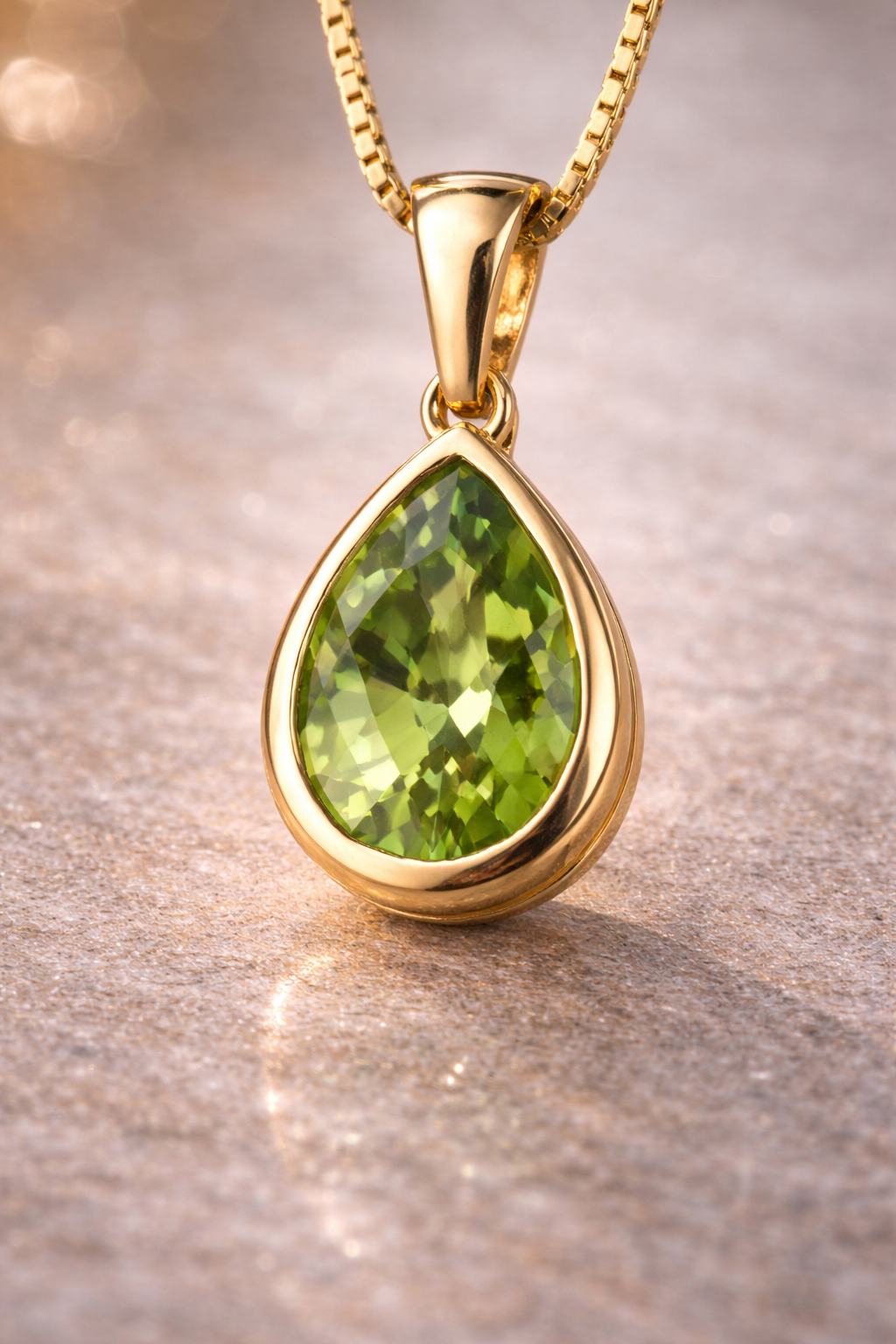 9ct Yellow Gold Peridot Teardrop Necklace – Natural August Birthstone