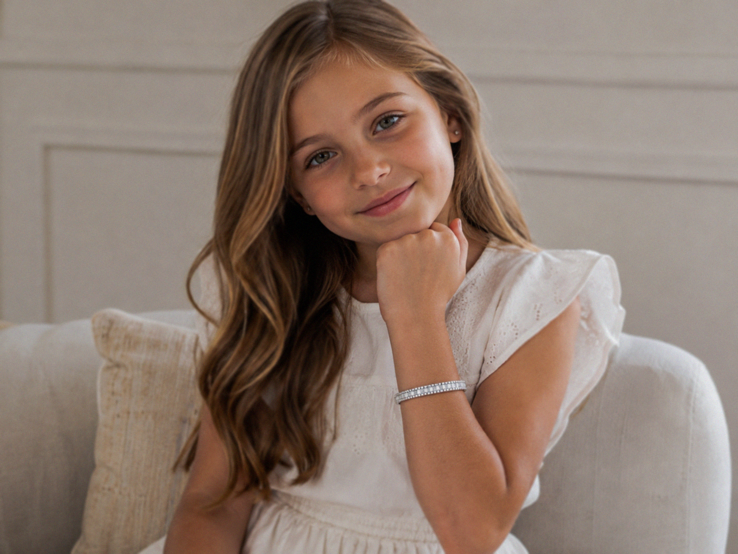 Children's Silver Cubic Zirconia Watch-Link Bangle