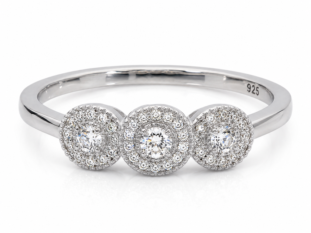 Sterling Silver Cubic Zirconia Triple Halo Ring