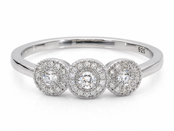Sterling Silver Cubic Zirconia Triple Halo Ring