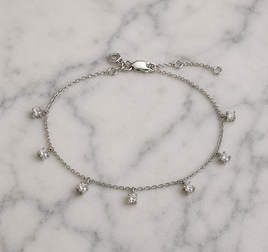 Diamonfire Sterling Silver Four Claw Set Zirconia Station Bracelet