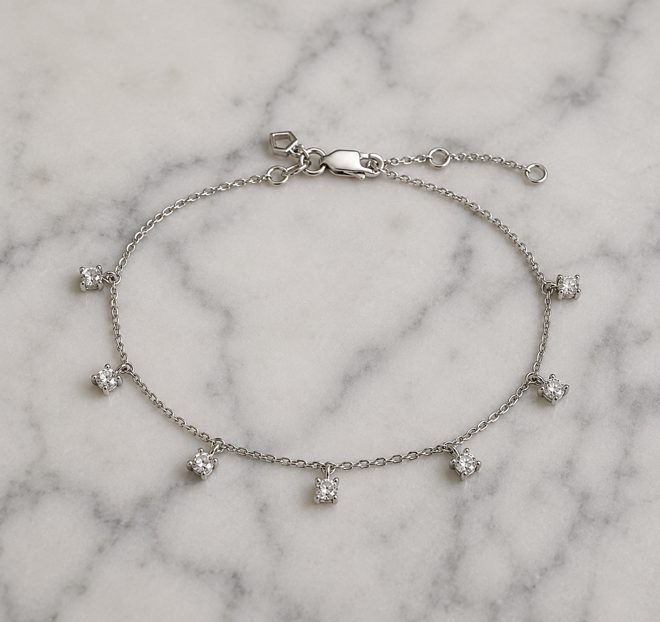 Diamonfire Sterling Silver Four Claw Set Zirconia Station Bracelet