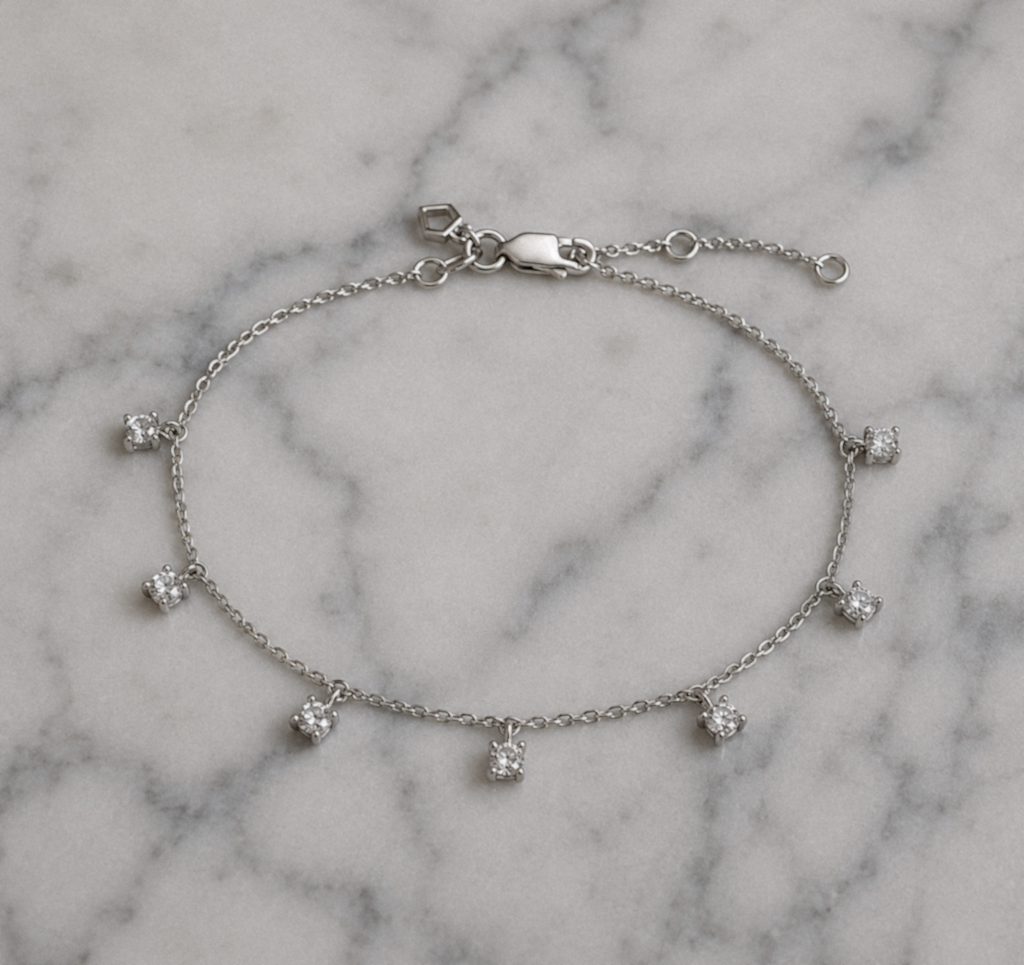 Diamonfire Sterling Silver Four Claw Set Zirconia Station Bracelet
