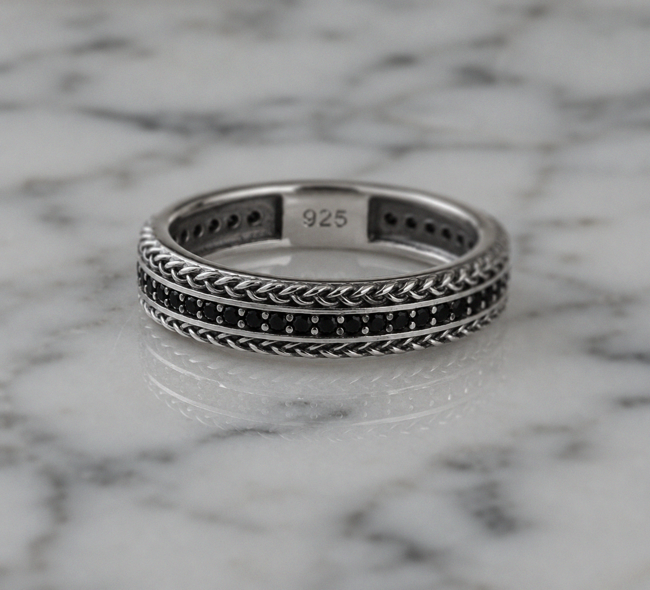 Sterling Silver Black Cubic Zirconia Woven Band Ring