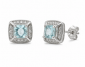 9ct White Gold Aquamarine & Diamond Stud Earrings