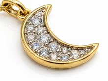 9ct Yellow Gold Diamond Crescent Moon Necklace