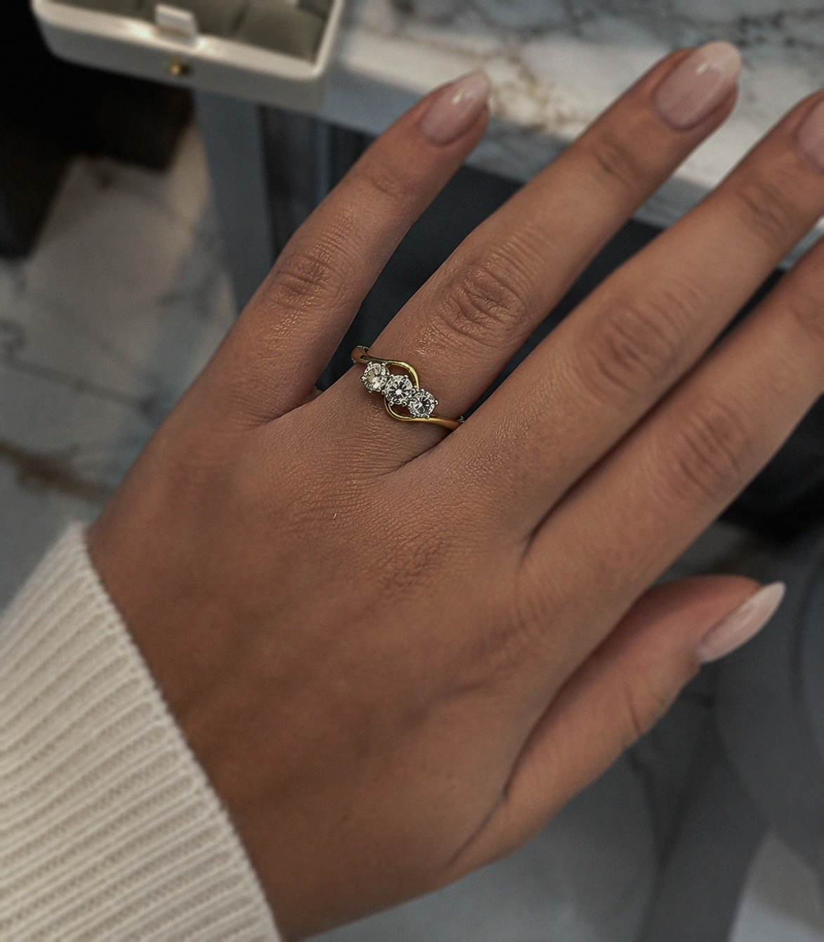 18ct Two-Tone Gold 1.00ct Diamond Swirl Trilogy Engagement Ring