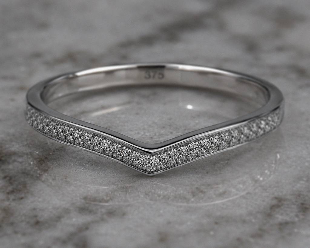 9ct White Gold Micro Diamond V-Shaped Ring – 0.075ct