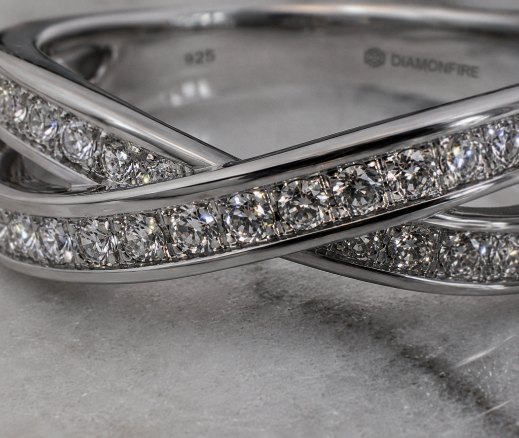 Diamonfire Sterling Silver Cubic Zirconia Crossover Ring