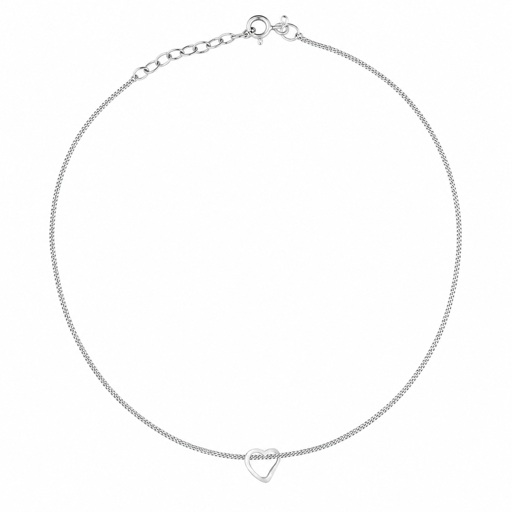 Sterling Silver Heart Anklet 23cm