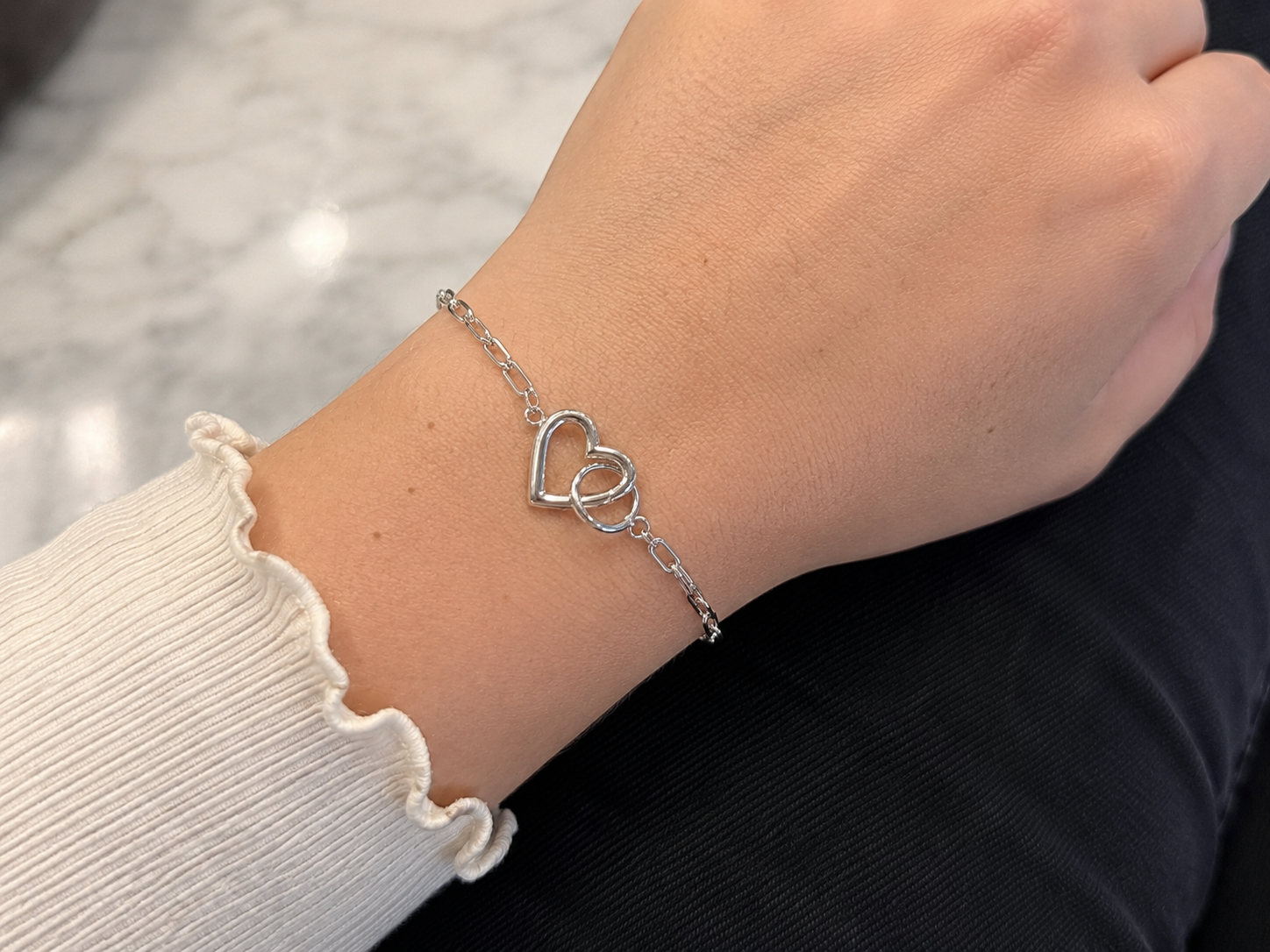 Sterling Silver Heart Connection Chain Bracelet