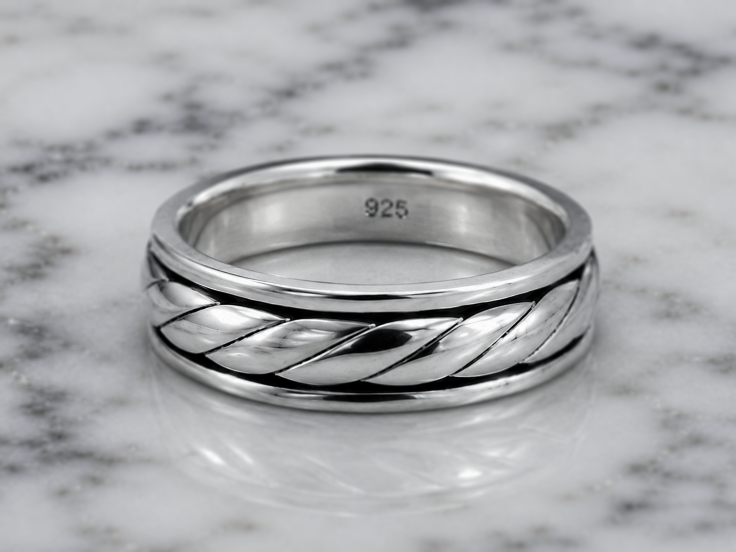 925 Sterling Silver Twist Design Fidget Ring