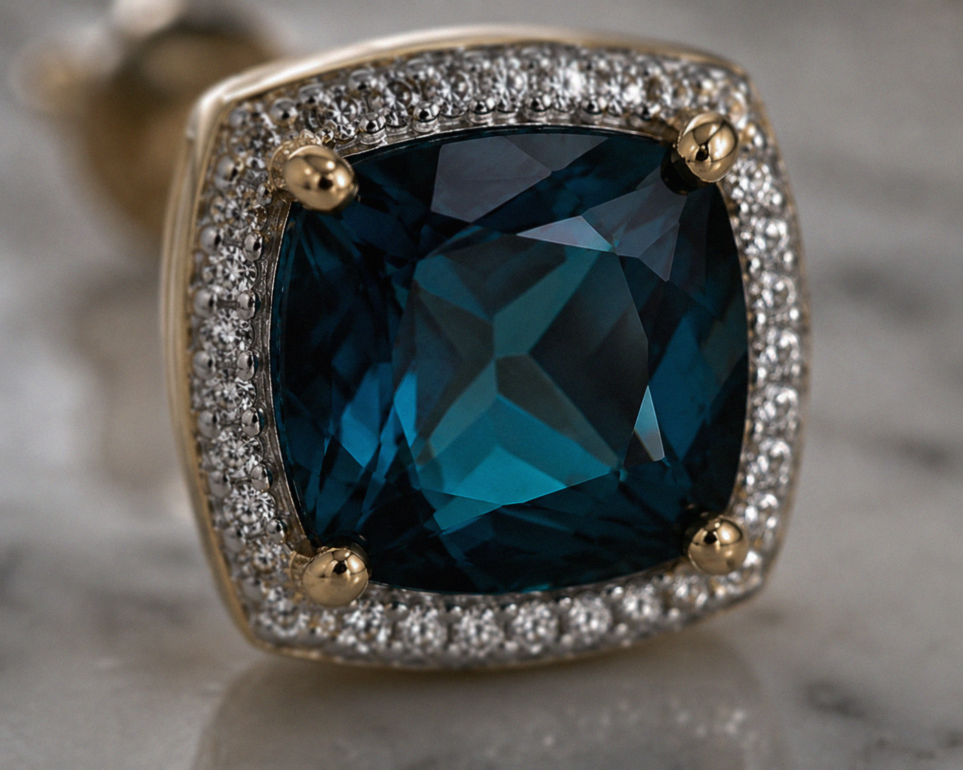 London Blue Topaz & Diamond Earrings in 9ct Gold.
