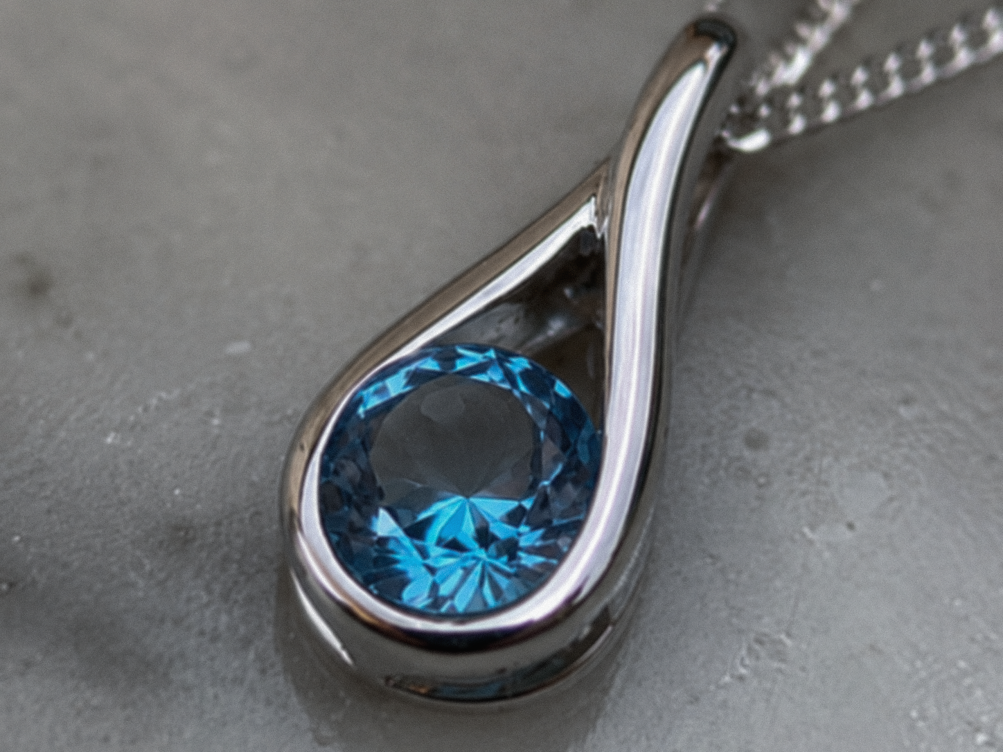Sterling Silver Blue Topaz Teardrop Pendant Necklace