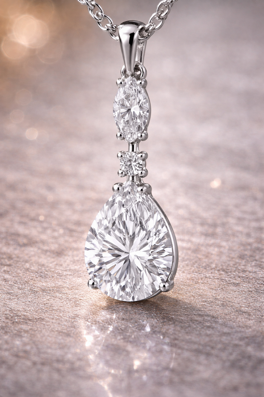 Diamonfire Marquise & Teardrop Drop Pendant Necklace – Sterling Silver (Triple Plated)