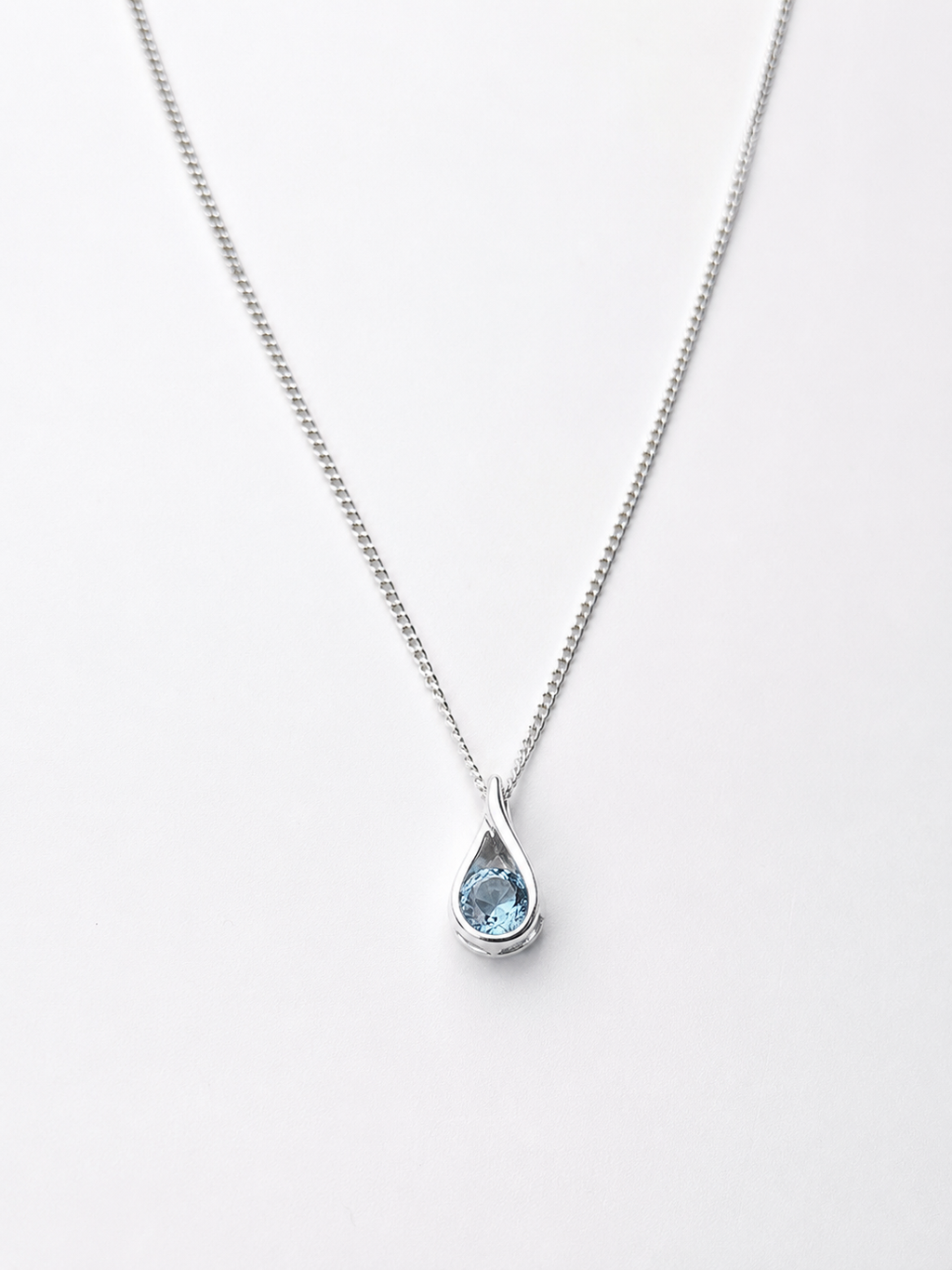 Sterling Silver Blue Topaz Teardrop Pendant Necklace