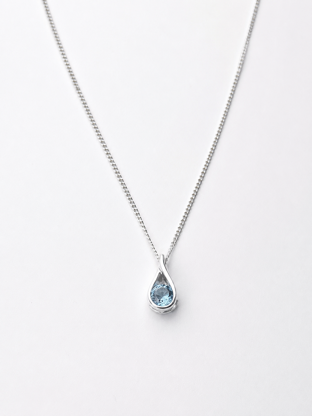 Sterling Silver Blue Topaz Teardrop Pendant Necklace
