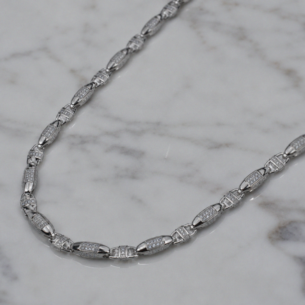 Silver Cubic Zirconia Fancy Squared Chain 28–34"