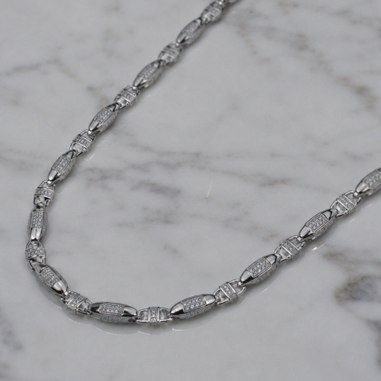 Silver Cubic Zirconia Fancy Squared Chain 28–34"