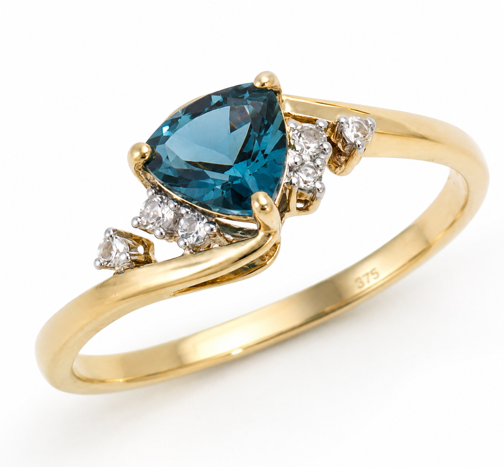 9ct Gold Trillion-Cut London Blue Topaz Twist Ring