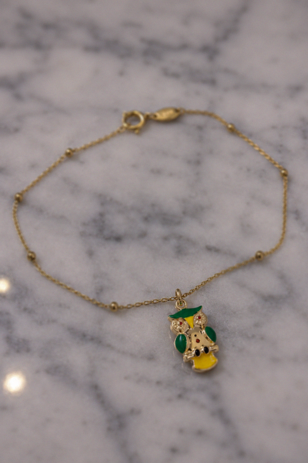 9ct Yellow Gold Enamel Owl Pendant Charm