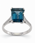 9ct White Gold London Blue Topaz & Diamond Octagon Cut Ring