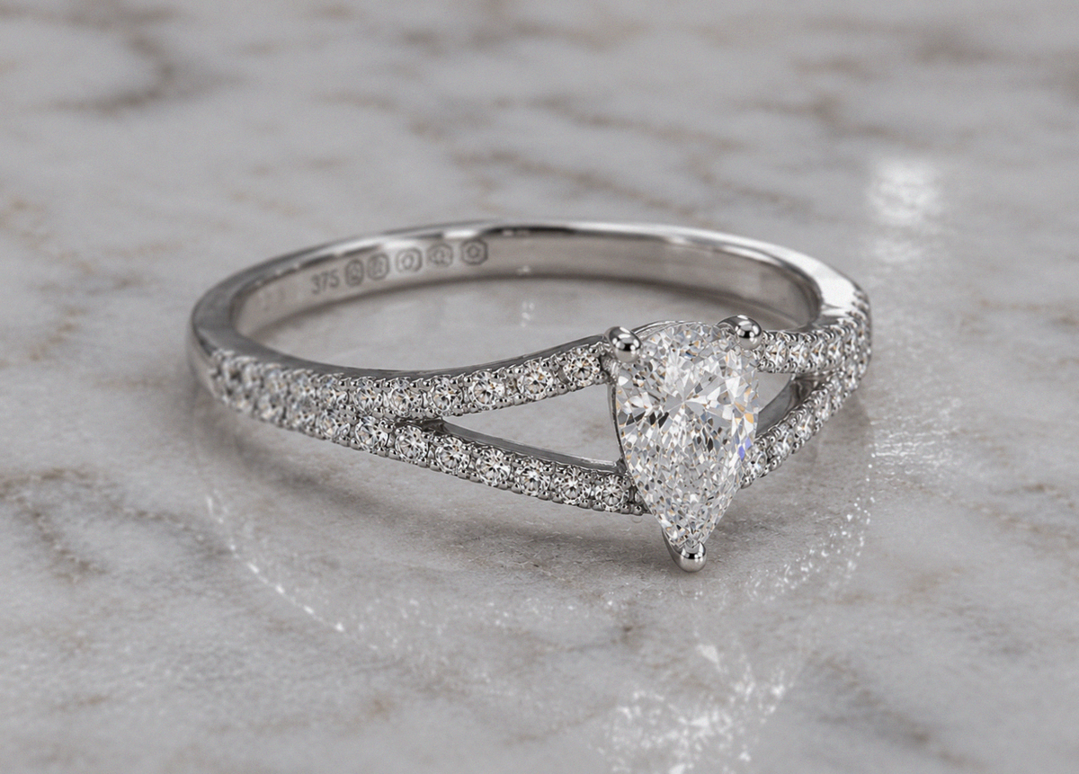 9ct White Gold 0.45ct Pear-Cut Split-Shoulder Diamond Engagement Ring