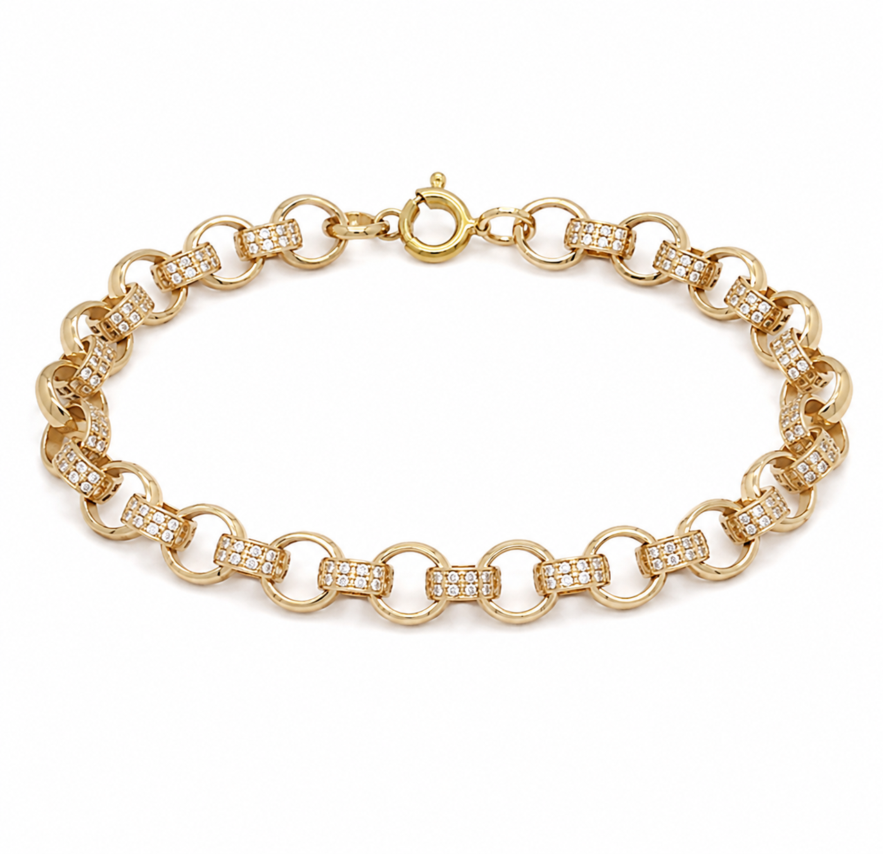 Men’s 9ct Yellow Gold Cubic Zirconia Belcher Bracelet 8.5 Inch