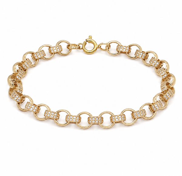 Men’s 9ct Yellow Gold Cubic Zirconia Belcher Bracelet 8.5 Inch