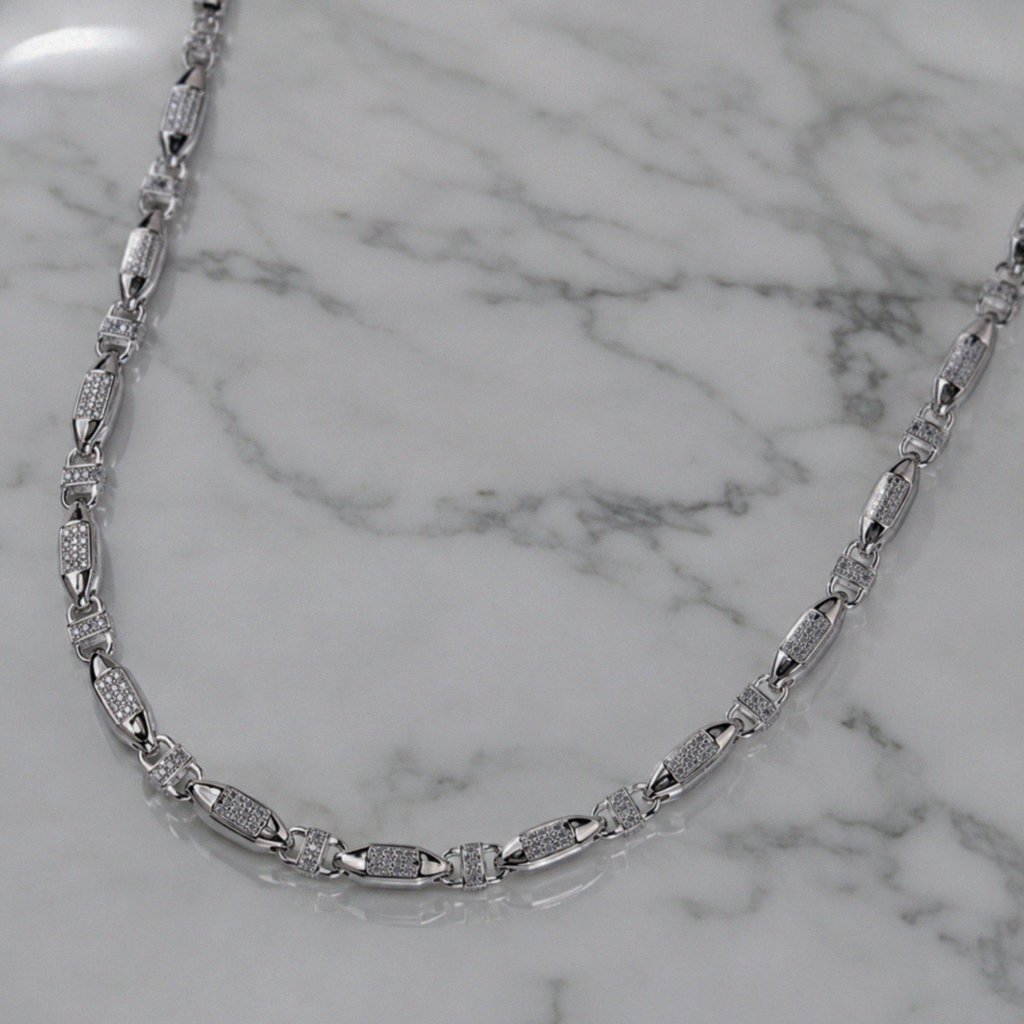 Silver Cubic Zirconia Fancy Squared Chain 28–34"