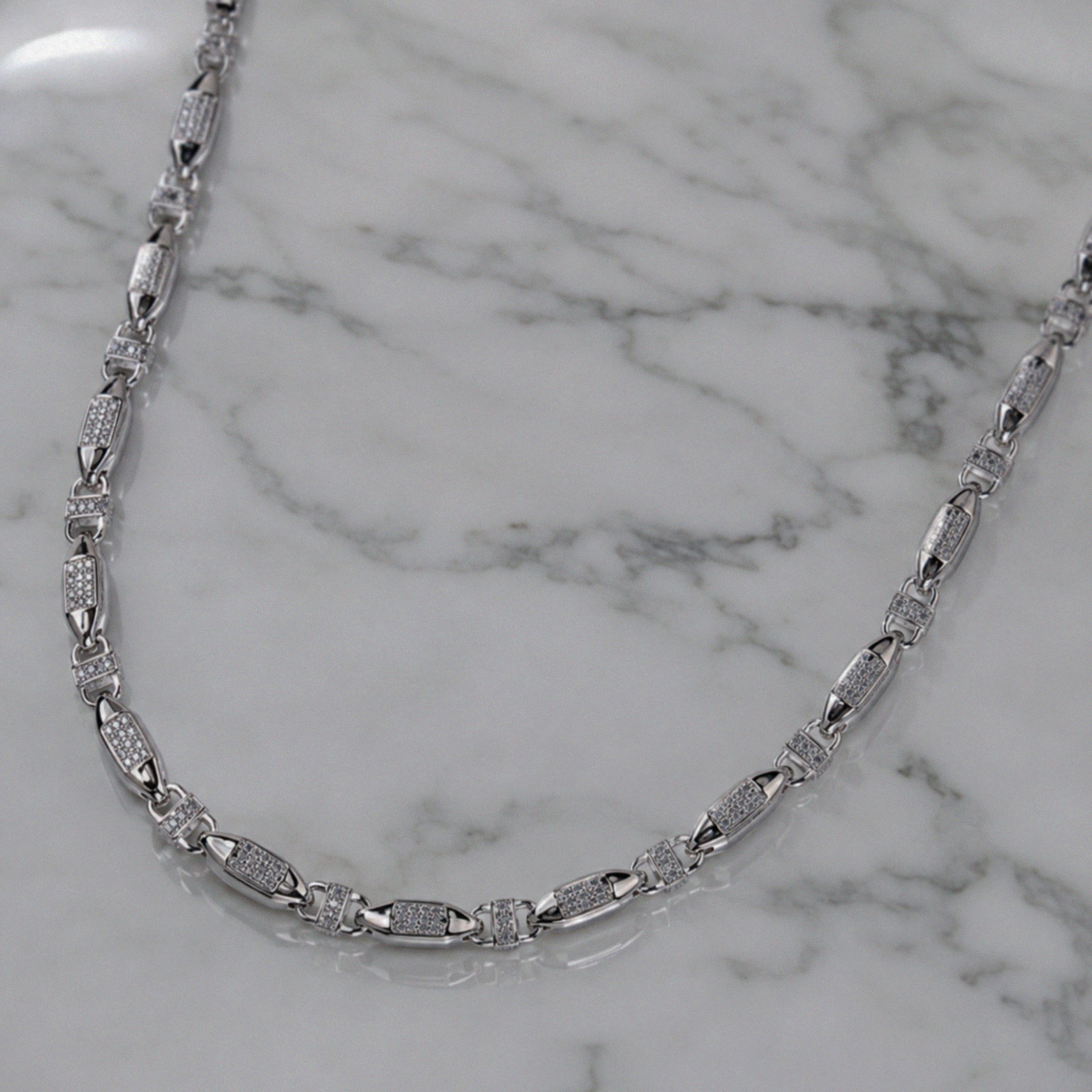 Silver Cubic Zirconia Fancy Squared Chain 28–34"